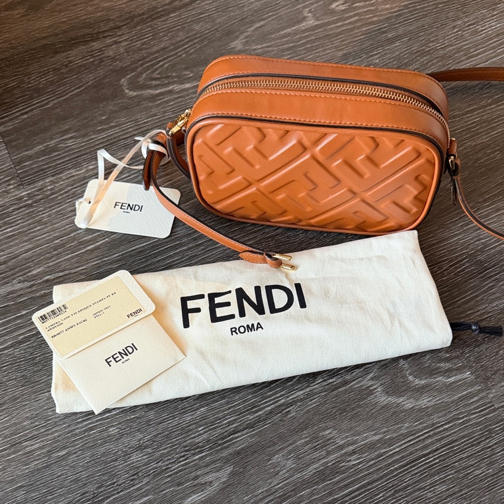 Fendi Tan Embossed Crossbody Bag